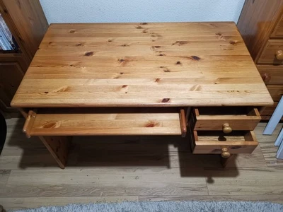 John Lewis Solid Pine Large Desk + drawers & keyboard tray - Image 1 of 4