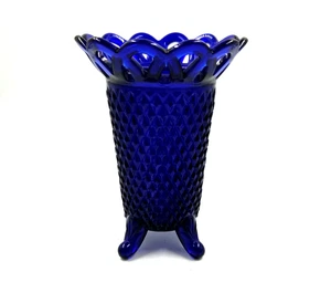 Imperial Glas Kobaltblau Diamant Spitze Spitzenrand Fuß Vase - Bild 1 von 5