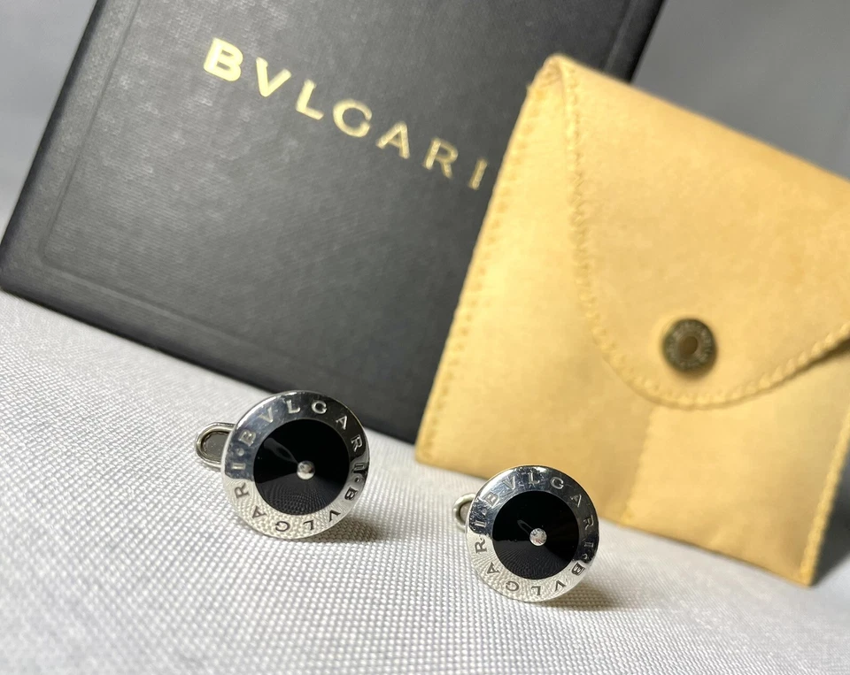 Autentici bellissimi gemelli BVLGARI e argento sterling ovale nero SV925 - Immagine 1 di 4