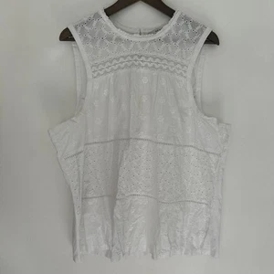 Next White Broderie Sleeveless vest Top summer 100% cotton size 20 Uk - Picture 1 of 12