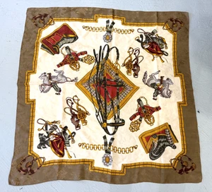 VTG Large Silk Hand Rolled Equestrian Horses Knights Scarf Horsebit Shawl Wrap - Picture 1 of 18
