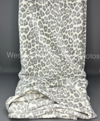 Rachel Zoe Snow Leopard Throw Blanket Microfleece Gray Cream 60x70 Oversize - Image 1 of 4