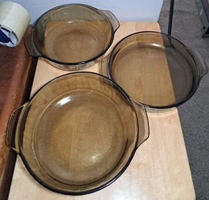 3 cazuela vintage Jeannette vidrio redondo ámbar amarillo flores - Imagen 1 de 20