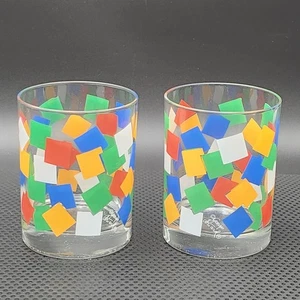 Juego de 2 gafas HighBall de confeti cuadradas geométricas firmadas George Briard MCM - Imagen 1 de 11