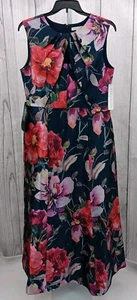 Mujer Kay Unger, Nueva York, Vestido Floral Azul Marino Sin Mangas, Talla 16, Vestido Formal-AA4 - Imagen 1 de 12
