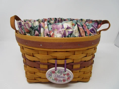Longaberger 1997 May Series Petunia Basket Combo Liner Protector Tie-on Signed Cover