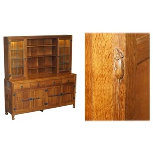 STUNNING VINTAGE ROBERT MOUSEMAN THOMPSON OAK DISPLAY DRESSER SIDEBOARD + LIGHTS - Picture 1 of 23