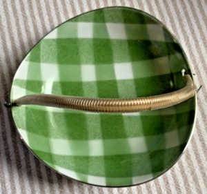 Wako China Bowl Candy Dish with Handle Green & White Check Made in Japan - Picture 1 of 6