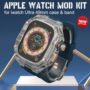Transparent Case Rubber Band Strap For Apple Watch Bands Ultra 3/21 49mm Mod kit - Picture 1 of 54