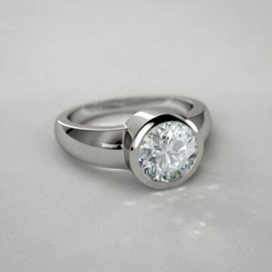 2.ct Round Cut Moissanite Bezel Engagement Wedding Ring 14k White Gold Plated - Imagen 1 de 1