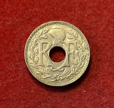 France 5 Centimes 1937 AU Copper-Nickel Coin KM#875 T5673 - Image 1 of 2