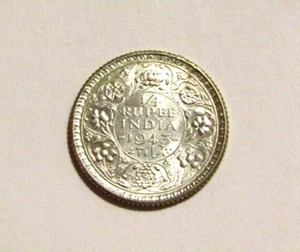 India-Británica 1943 1/4 Rupia Plata Unc Moneda Borde Caña - Imagen 1 de 5