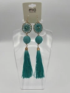 Mia Collection Costume Jewelry Womens Tassel Earrings Turquoise Blue Free Ship - Picture 1 of 4