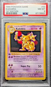 PSA 8 NM-MT KADABRA #32/102 1ST EDITION SHADOWLESS 1999 POKEMON BASE SET ENGLISH - Picture 1 of 1