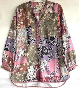 Soft Surroundings M Long Sleeve Alvadore Fleur Patchwork Floral PaisleyTunic Top - Picture 1 of 3