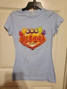 Women's/Junior's Light Blue Large Baby T-Shirt. Las Vegas Themed Slim Fit. NWOT - Picture 1 of 3