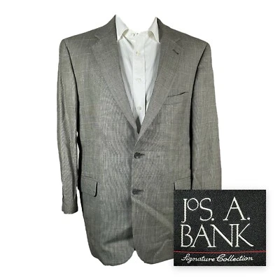 Jos A Bank Signature Blazer Sport Coat Mens 44R Beige Check Silk Wool - Image 1 of 4
