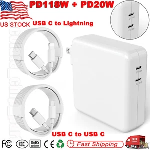 PD 118W USB C Adapter Fast Charger for MacBook Pro/Air, iPad Pro, Samsung Galaxy - Picture 1 of 9
