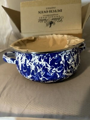 Golden Rabbit Cobalt Swirl Blue White Enamelware 2.5 quart pot mini dutch oven - Image 1 of 4