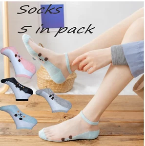 Thin Silky Sheer Summer Cotton Socks Women Ankle,5 Pars in Pack - Picture 1 of 12