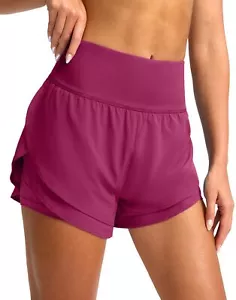 Women's 2 in 1 Running Shorts with Pockets 3" High Waisted Exercise Workout A... - Picture 1 of 5