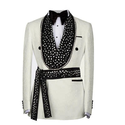 Blazer Chaqueta Jacquard Formal de Lujo para Hombre con Estrás Brillante Calce Ajustado Cena Foto 1 de 4