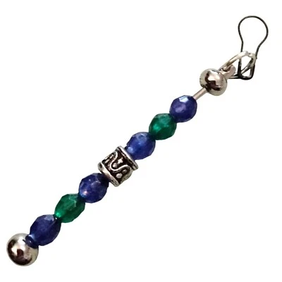Beaded Bag Charm Zipper Pull Key Fob Blue Green Silver Beads Metal Clip - Image 1 of 4