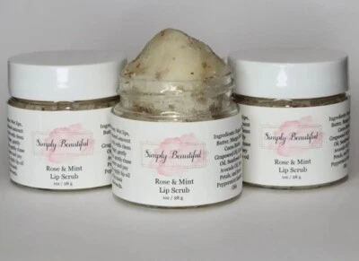 Simply Beautiful Rose & Mint Lip Sugar Scrub 1oz Unisex All Skin Types Exfoliate - Image 1 of 4