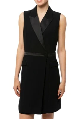 $268 NUEVO CON ETIQUETAS VESTIDO ESMOQUIN CRUDO Talla 4 SWANSON SIN MANGAS CREPÉ FUNDA NEGRO Foto 1 de 4