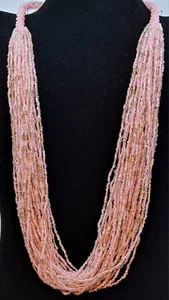 Vintage Iridescent Pink Seed Bead Necklace 30 Strand 24" - Picture 1 of 8