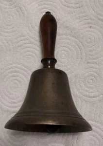 Antique Teacher’s Hand Held Country School Brass Bell with Wooden Handle - Picture 1 of 9
