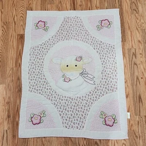 Vintage Mary Engelbreit Appliquéd Lamb Baby Quilt Wall Hanging gumdrop flowers - Picture 1 of 10