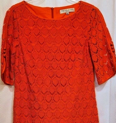 Vestido Vaina Trina Turk Crochet Encaje Superpuesto Hoguera Naranja Para Mujer Talla 8 Botones  Foto 1 de 4