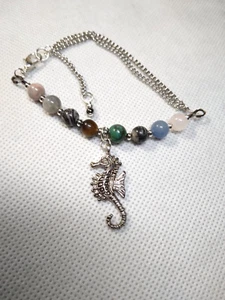 Artisan Made Gemstone Bracelet With Seahorse Charm And Extender Chain - Picture 1 of 4