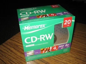 Memorex CD-RW CD 20er Pack Slim Jewel Cases 700 MB 80 Minuten 4x Speed Full Box - Bild 1 von 3