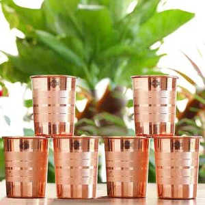 6No. Pure Copper Water Drinking Glass -Copper Glass Indian Drinkware -300 ML - Picture 1 of 16