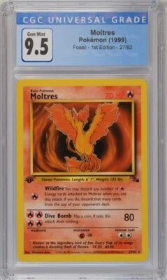 CGC 9.5 GEM MINT 10 Moltres Non-Holo 1st Edition Fossil #27/62 Pokemon 1999 - Image 1 of 2