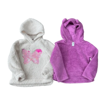 Conjunto de 2 sudaderas suéter difuso rosa y blanco niños niñas talla 5 Foto 1 de 4
