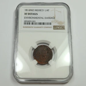 1814 NGC XF Details - MEXICO Mo - 1/4 Real Tlaco Coin #50858A - Picture 1 of 4