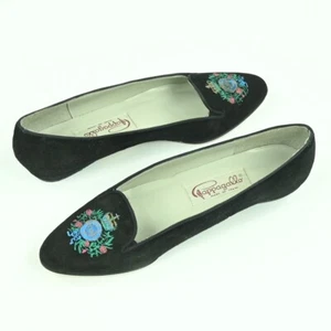 Pappagallo Damen-Slipper 7N schwarz Wildleder Stickerei Krone Wappen & Rosen - Bild 1 von 9