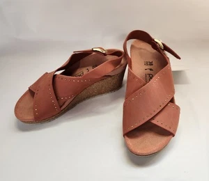 Birkenstock Papillio Samira Slingback Wedge Sandals Salmon Pink Suede Size 38/7 - Picture 1 of 15