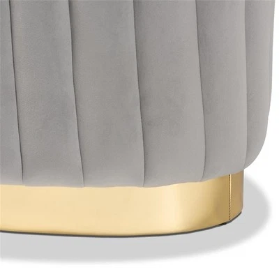 Baxton Studio Kirana Velvet Fabric Upholstered and Gold PU Leather Ottoman - Image 1 of 4