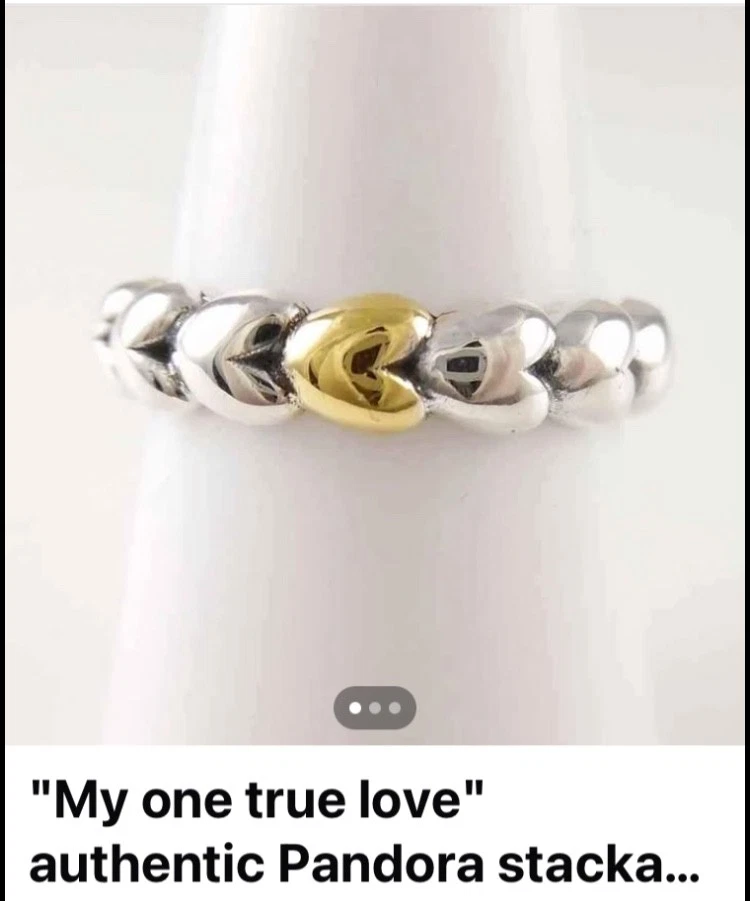 Authentic PANDORA 14K Gold & Sterling Silver My One True Love Heart Ring Size 7 - Image 1 of 1