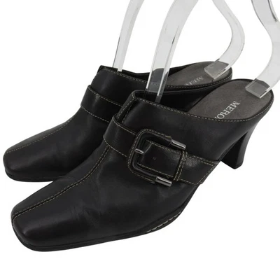 Merona Mujer 8 Negro Cuero Hebilla Acento Sin Cordones Tacón Mulas Costura Y2K De Colección Foto 1 de 4