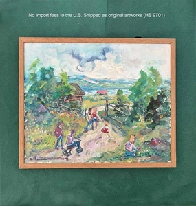 Nils Severin (1910) Schwedischer Expressionist.  Ländliche Kindheitsszene. um 1950 - COA - Bild 1 von 6