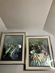 Folienkunst Set aus zwei Faries und Blumen gerahmt und mattiert wunderschön - Bild 1 von 6