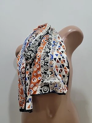 迪奥复古金属波普艺术抽象印花矩形丝绸围巾 64x11 — 第 1/4 张图片