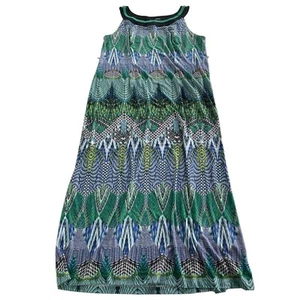 Dressbarn Dress Womens 16 Green Blue Printed Halter Neck Maxi - Picture 1 of 7