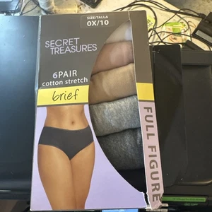 Panties Secret Treasures Cotton Stretch Brief 6 Pair Size 0X/10 Cotton Stretch - Picture 1 of 3