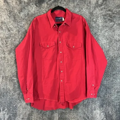 Wrangler Shirt Mens Red Western Button Up X-Long Tails Made in USA Long Sleeve - Image 1 of 4